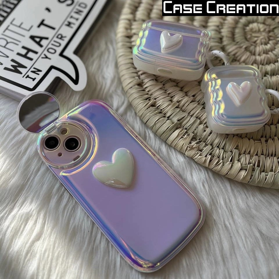 3D Holographic Heart Color Changing Women Makeup Reflective Phone Cover